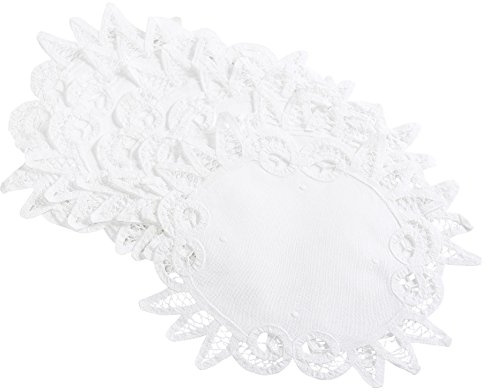 Pack of 6 Batten Lace Doilies 100% Cotton Traditional Handmade Table Linen Doyleys - White (8)
