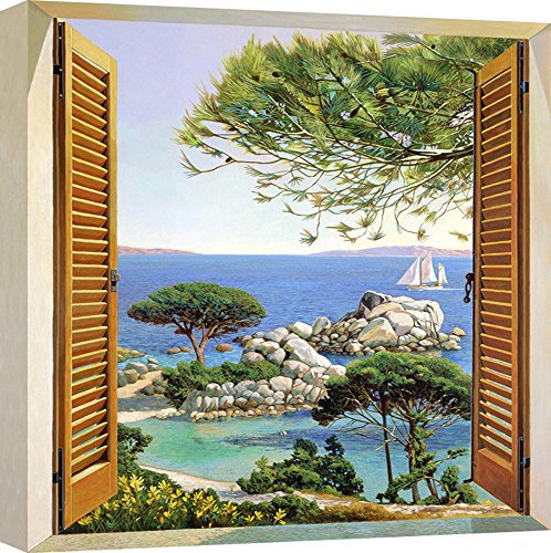 ART PRINT CAFE' – Quadro, trompe-l'oeil – Stampa su Tela - Andrea del Missier, Finestra sul Mar Mediterraneo – 40x40 cm