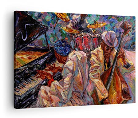 Bilder auf Leinwand Jazz Musik Band Leinwandbild mit Rahmen 70x50cm Wandbilder Dekoration Wohnzimmer Schlafzimmer Küche Deko Klein Wanddeko Bild Wand Kunstdruck Art Wall Decor Canvas AA70x50-3481