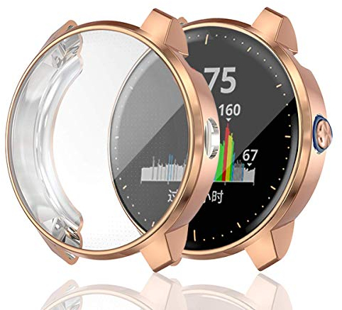 Chofit Cases for Vivoactive 3 Music Protective Case, Screen Protector Cover Soft TPU Plated Cover All-Around Bumper Shell Compatible with Garmin Vivoactive 3 Music GPS Smartwatch (Rose gold)