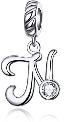 LaMenars Damen Charm-Anhänger Alphabet Buchstabe 925 Sterling Silber passend für, Chamilia und europäische Charm-Armbänder & Halsketten (Buchstabe N)