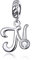 LaMenars Damen Charm-Anhänger Alphabet Buchstabe 925 Sterling Silber passend für, Chamilia und europäische Charm-Armbänder & Halsketten (Buchstabe N)