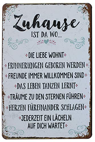 Hioni Zuhause ist Da Wo Die Liebe Wohnt Vintage Blechschild Poster Wandschild Wand Dekoration Metallschild Türschild