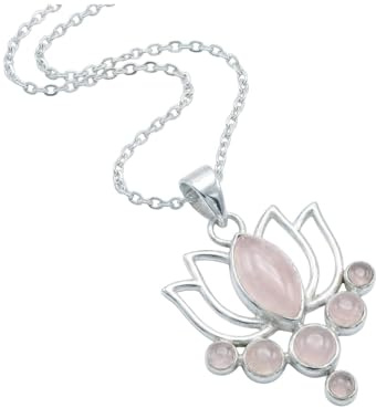 mantraroma echt Silberkette mit Rosenquarz Edelstein Damen Kettenanhänger 925 Sterlingsilber Halskette Geschenk
