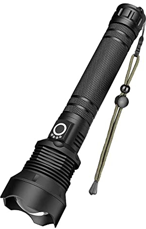 Lampe Torche LED Ultra Puissante,600000 Lumens Lampe de Poche Rechargeable USB Type-C, XHP70.2 Ajustable Zoomable Étanche Torche D'éclairage pour Camping Randonnée,et Urgences(10000 mAh Batterie)