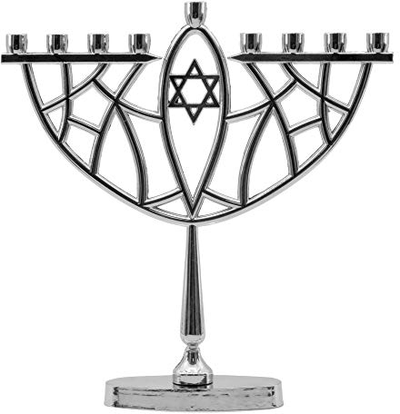 Chrom Chanukka Menora - Passend Für Alle Standard Chanukka Kerzen - Menorah Hanukkah - Traditionelle Prismatisch Design mit Davidstern - 23 cm Hoch