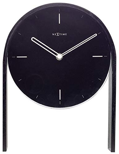 NeXtime ausgefallende Tischuhr 5225ZW Noa Table, Holz, schwarz 27x21x6,5cm, Ø 21 cm