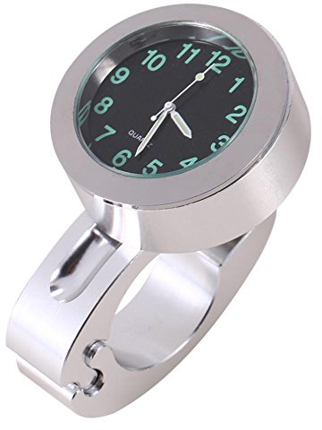 Aramox Motorradlenkeruhr, Universal Motorcycle Waterproof Lenker Glow Mount Clock Uhr mit LR626 Knopfbatterie, Silber