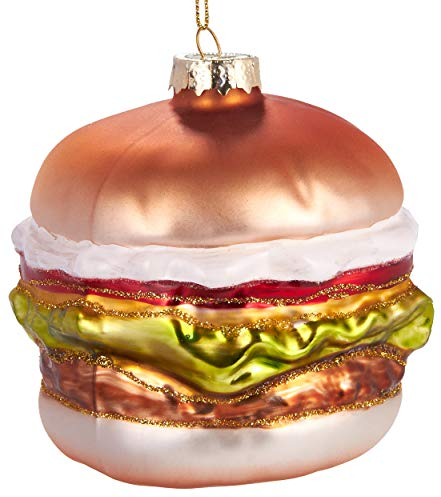 BRUBAKER Hamburger - Handbemalte Weihnachtskugel aus Glas - Mundgeblasener Christbaumschmuck Burger lustig Deko Anhänger Baumkugel - 9 cm
