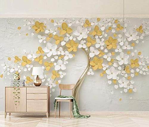 ZHEN WALLPAPER Jaune Citron Frais 3D en Trois Dimensions Relief Fleur Papier Peint canapé Salon TV Fond Papier Peint sans Couture revêtement Mural * 300cmx210cm