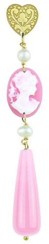 Lebole Gioielli Collezione Gotico Caratteri Mobili Goccia Cammeo Orecchino Singolo da Donna in Argento Pietra Rosa