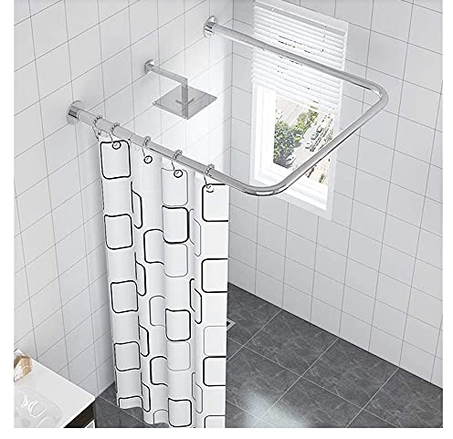 WEDSFC Tringle D Angle pour Rideau De Douche Extensible Réglable en Forme De U, Barre Arrondie en Acier Inoxydable Courbée Ajustable sans Perçage, Argent, 110×110×110cm