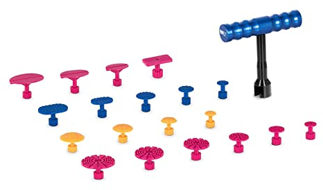 MSW MSW-DA-11 Kit De Débosselage sans Peinture DSP avec Marteau Masse À Inertie Redressage Outils De Réparation Carrosserie (Marteau à inertie Puissant, 19 ventouses à Coller, Doux sur la Peinture)