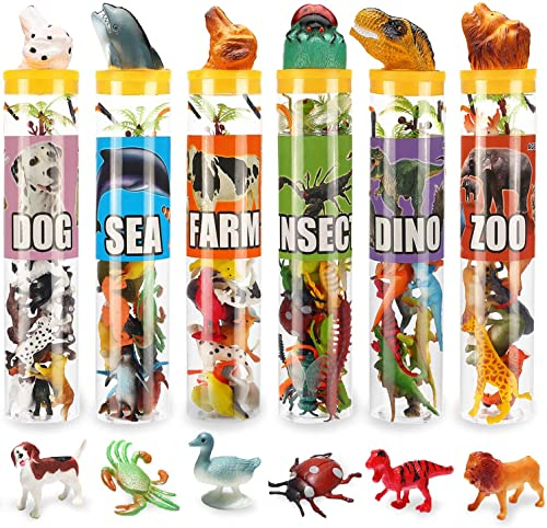 82 Tierspielzeug, verschiedene Mini-Dinosaurier, Insekten, Ozean-Nutztiere, Dschungeltiere, Hundefiguren, realistische Zoo-Spielzeugsets aus Kunststoff, kleine Spielzeuge für Cupcake-Zylinderpartys