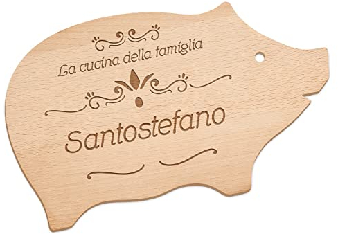 Maverton Tagliere in legno di faggio - incisione personalizzata - a forma di maialino - dimensioni 30cm x 18cm circa - pensiero speciale per la coppia - famiglia