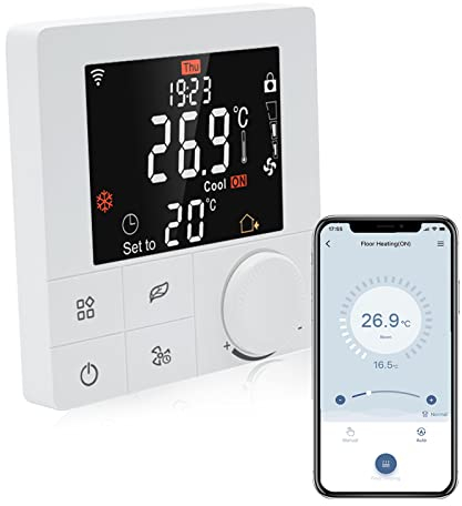 Qiumi Smart Wifi termostato aria condizionata con schermo LCD a 2 tubi, con schermo LCD a colori, funziona con Alexa Google Home, 95 ~ 240 V AC