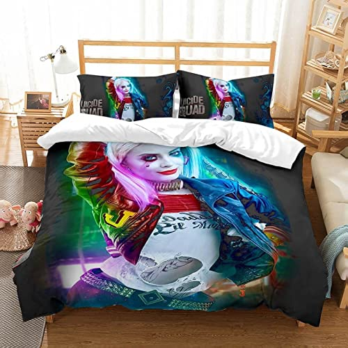 JOOTEN Bettwäsche Set 135x200cm Harley Quinn mädchen Junge Bettbezug Set Microfaser allergie bettwäsche Set Anti milben Bett Set mit Reißverschluss und 2 Kissenbezug 80x80cm,3 Teilig