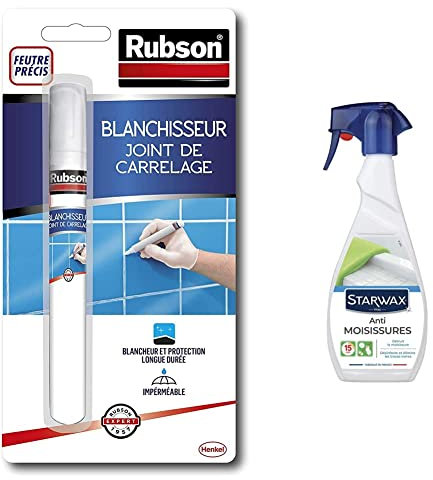 Rubson Outils Blanchisseur Joint de carrelage stylo, Stylo blanchissant pour Joints de carrelage, 7 ml & STARWAX Anti-moisissures pour Joints et Salle de Bains - 500ml