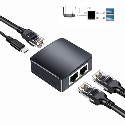 Wuedozue Adaptador divisor de red RJ45, 1 a 2 hembra dual USB a puerto RJ45 interfaz LAN conector de enchufe Ethernet 8P8C extensor enchufe ir en línea simultáneamente para cable Cat5/5e/6/7