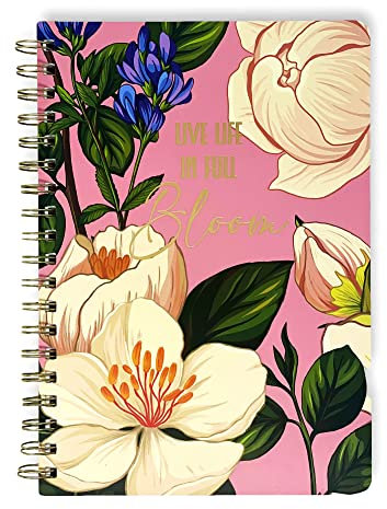 VOTUM Großer Hardcover-Tagebuch, Notizblock, liniert, spiralförmig, mit süßem Cover-Design und Spruch – persönliches Tagebuch zum Schreiben von Notizen und Journaling – Live Life In Full