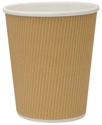 Ripple Paper Coffee Cups: Pack of 50-8oz(227ml), 10oz(284ml), 12oz(340ml), or 16oz(450ml) - White, Black or Brown/Kraft Ripple Paper Cups (10oz (284ml), Brown-Kraft)