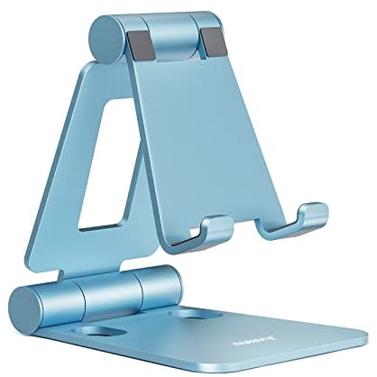 NULAXY Foldable Phone Stand for Desk, Adjustable Desktop Mobile Phone Holder Cradle Dock Compatible with iPhone 16 15 14 13 12 11 Pro Max Xs Xr X 8, HUAWEI, Galaxy, Nintendo Switch, All Phones - Blue