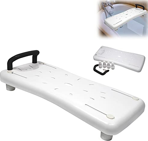 Aufun Badewannenbrett 70cm lang, Badewannensitz Senioren Wannensitz Sitzbrett mit Seifenablage und mit Griff, Stuhl für Badezimmer (Schwarz Haltegriff)