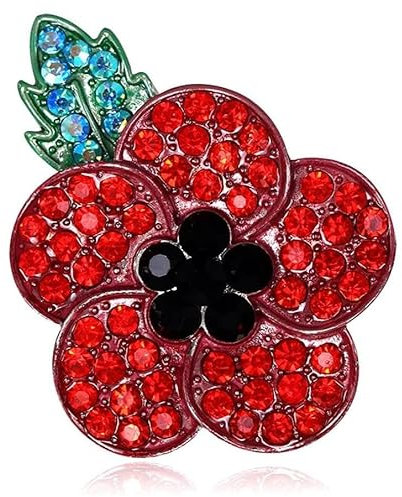 Broche coquelicot rouge en émail avec ruban fleurs et feuilles vertes Lest We Forget Légion du jour du souvenir de la paix 2023, Métal