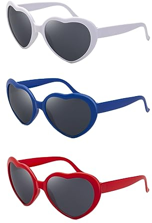 JOCXZI Herzbrille Effekt, Lustige Brillen,Herzförmige Sonnenbrille,3D Heart Glasses Beugungs Brille,für Fasching Musikfestivals Party Bar Feuerwerk Musik,3 Stücke