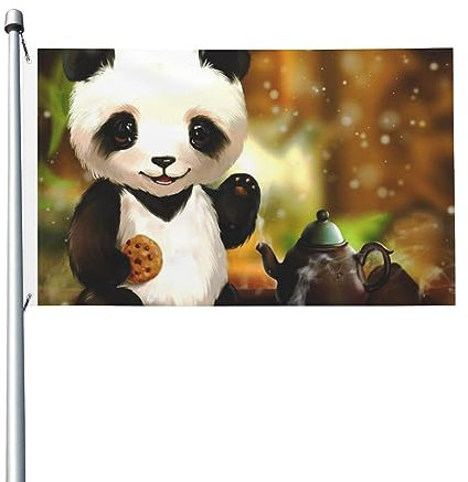 Lustige Tier-Panda mit Teeparty-Flagge, 91 x 152 cm, lustiges Outdoor-Banner, Urlaub, Gartenflagge, Willkommens-Banner, Heimgarten, Hof, Rasen, Dekoration, Flaggen, Indoor/Outdoor, doppelseitiger