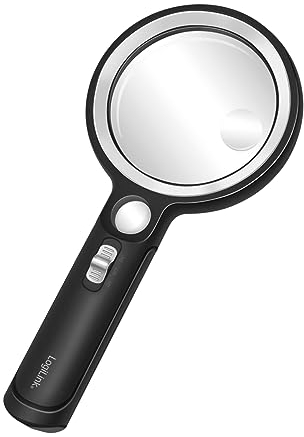 Logilink WZ0075 Vergrößerungsglas mit LED & UV Licht, 5X (16dpt)/13x (48dpt)/20x (76dpt) Facher Vergrößerung, Schwarz