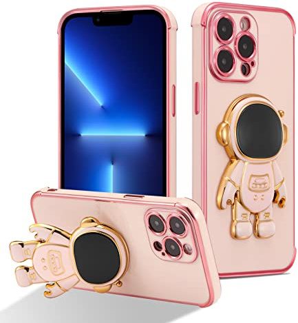 RALEAVO Hülle für iPhone 15 Pro mit Astronaut Ständer, Rosa | Für iPhone 15 Pro Kameraschutz Kratzfest Stoßfeste Bumper Handyhülle mit 3D Cartoon
