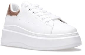 La Modeuse - Sneakers con piattaforma con zeppa e cuciture, Bianco Dore Rosa, 38 EU