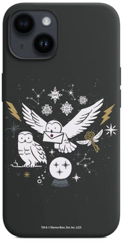 Personalaizer Flexible Schutzhülle, Schwarz, kompatibel mit iPhone 15, Harry Potter-Eulen