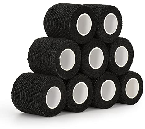 SEADESKY Self Adherent Cohesive Bandages 5cm x4.5m Sports Tape Black 9 Roll | Self Adhesive Bandage Pet Vet Wrap Elastic Athletic Football Sock Tape for Sports Wrist Ankle Wrap Grip Tape Non-Woven