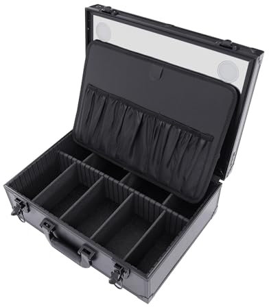 Kosmetiktasche, Schminkkoffer Leer Kosmetikkoffer Friseurkoffer Beautycase Mädchen Tragbarer Reise Make up Koffer mit USB-Steckplatz, Lichtern und Beleuchtetem Spiegel, 42 x 30 x 15cm, Schwarz (Groß)