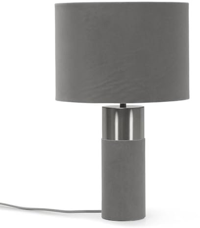 ValueLights | Charcoal Grey Velvet and Silver Table Lamp with Lampshade | Table Lamps, Home Décor & Improvement Essential | Includes 4W LED Bulb [3000K Warm White]