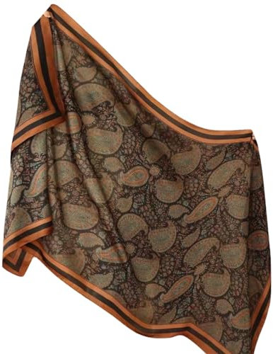 WEIGEER Silk Scarf Women Green Shawl Stain Neckerchief Head Wraps Thin Scarf Ladies Beach Shawl Vintage Painting Bridal Belt Chiffon Scarf Muslim Colourful Cloth Birthday gifts (Brown)