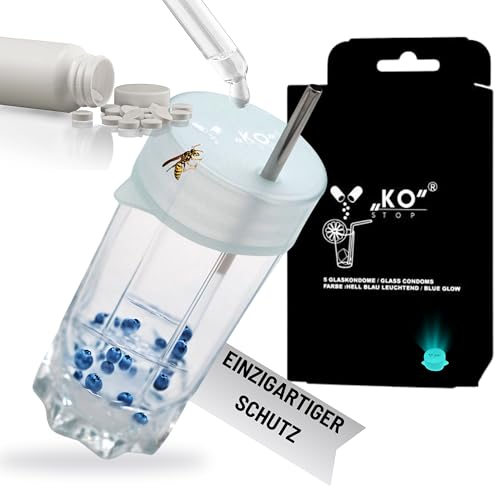 Ko Stop | Silikon Glasabdeckung Schutz vor Ko Tropfen | 5er Set | Getränkeschutzdeckel leuchtend | Wiederverwendbare Abdeckung für Gläser [Hellblau 6-8 cm] Garten | Party | Festival | Camping