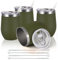 Joymaking Reusable Coffee Cup, Double Walled -Insulated Travel Mug Vacuum Stainless Steel Wine Tumbler with Spill Proof Lid, Great for Hot Cold Drinks Coffee Wine, 4 Piece Set 12 Oz Army Green