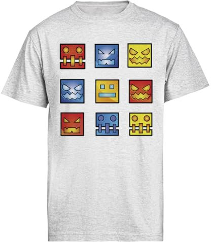 Geometrie Dash Symbol Gesicht Graues Kurzarm-T-Shirt für Herren