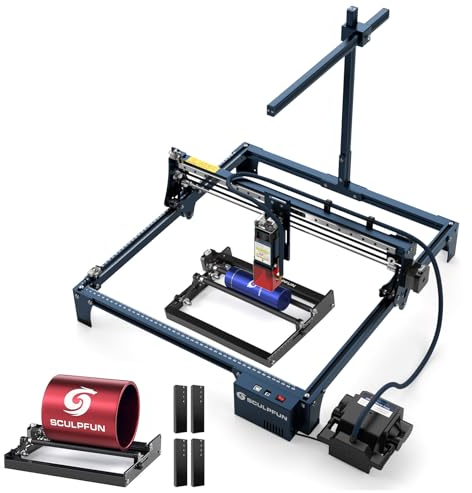 SCULPFUN Macchina per incisione laser S30, 5 W, con supporto dell'aria automatica, fresatrice CNC da 60 W, con fotocamera CAM500 Lightburn, rullo rotante laser, taglierina laser per legno e metallo