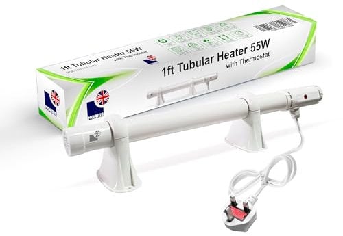 Morris Tubular Heater 1ft, 2ft, 3ft, 4ft Tube Heater With Built In Thermostat Green house Bathroom Conservatory (1FT (55w))
