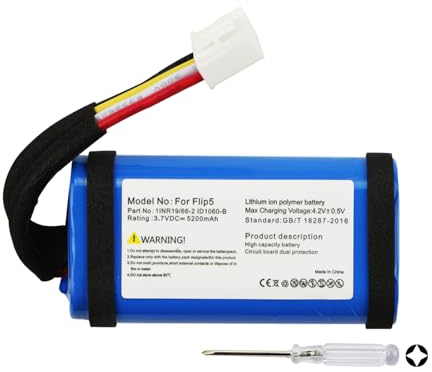 K KYUER 5200mAh Lautsprecher Ersatz Akku für JBL Flip 5 Waterproof Portable Bluetooth Speaker Part No. SUN-INTE-152 1INR19/66-2 ID1060-B Bluetooth Speaker Battery