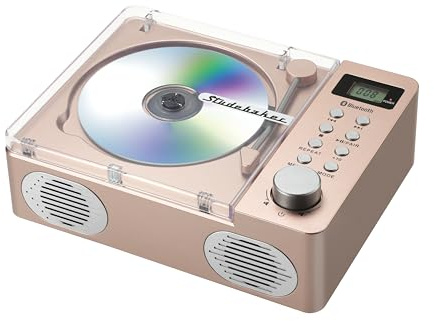 Studebaker SB3720 Reproductor de CD estéreo portátil Bluetooth con reproducción de MP3, radio FM, USB y batería recargable integrada (oro rosa)