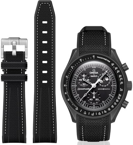 BONACE Gebogenes Silikonarmband für Omega X Swatch 20 mm – kompatibel mit Moonswatch Speedmaster – keine Lücke, Ersatzband für Damen und Herren, Silikon