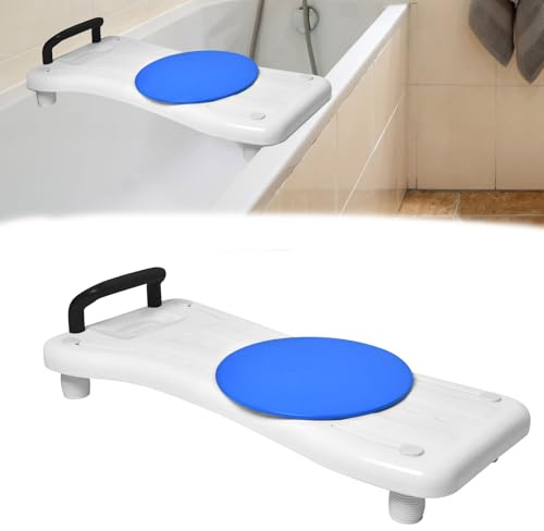 Aufun Badewannenbrett 75cm lang, Badewannensitz Sitzbrett mit Griff | Erwachsene Senioren Wannensitz Drehscheibe und Seifenablage, Stuhl für Badezimmer (Schwarz Haltegriff)