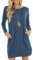PrinStory Damen Langarm Kleider Pulloverkleid Für Damen Rundkragen Tunika Kleid Sweatshirtkleid Mit Taschen Strickkleid (Blau, L)