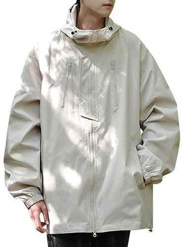 SRZYMJ Windbreaker Herren Bomberjacke Herren Lederimitat Langarmshirt Herren Regenjacke Wasserdicht Regenjacke Fahrrad Atmungsaktiv Bomberjacke Herren Lederimitat Beige Schneeanzug Mit Kapuze 3XL