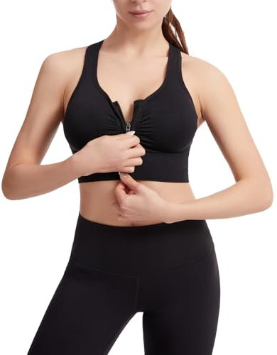 fdsmall Soutien-Gorge de Sport pour Femmes Avant Zip Confort Post-opératoire Soutien-Gorge de Yoga à Impact élevé sans Fil Bra (FR/ES, Alpha/Lettres, TG, Taille Normale, Taille Normale, Black)